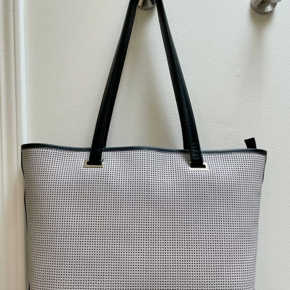 LO & SONS $578 Seville Leather 15 Tote Bag w/ 13" Inner Shell  GRAY Black - Picture 5 of 16